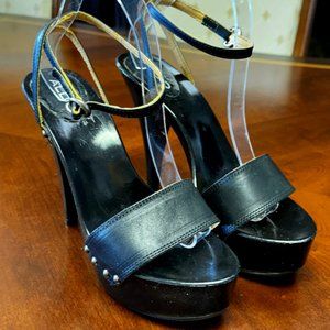 ALDO Leather Wood Ankle Strap Platform Clogs US 9 EUC